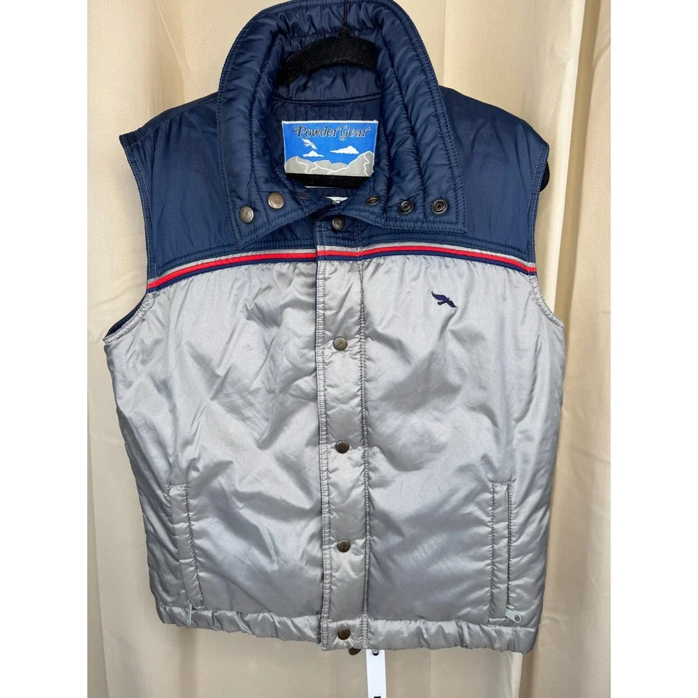 Vintage‎ 80s Powder Gear AdventureGear Down Puffer Vest Men's Size M Gray & Navy